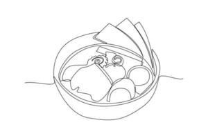 Continuous one line drawing Japanese food concept. Single line draw design vector graphic illustration.