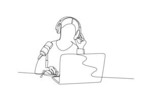 Single one line drawing podcast concept. Continuous line draw design graphic vector illustration.