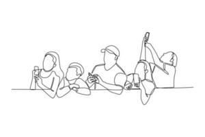 Continuous one line drawing concept of a crowd of happy people outdoors. Single line draw design vector graphic illustration.