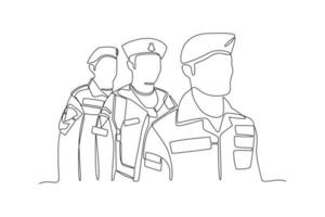 Single one line drawing Army, Air Force and Navy. Military concept. Continuous line draw design graphic vector illustration.