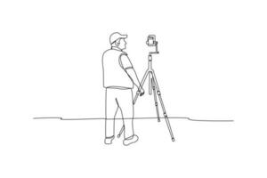 Single one line drawing  Photographer with camera. World photography day concept. Continuous line draw design graphic vector illustration.