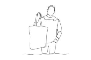 Single one line drawing Shopping bags and baskets concept. Continuous line draw design graphic vector illustration.