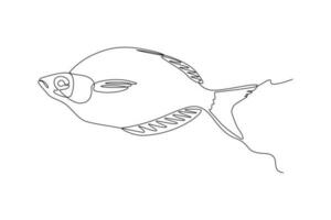 Single one line drawing Fish and wild marine animals concept. Continuous line draw design graphic vector illustration.