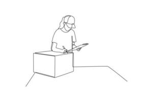 Continuous one line drawing distribution and logistic concept. Single line draw design vector graphic illustration.