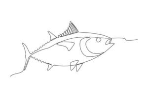 Single one line drawing Fish and wild marine animals concept. Continuous line draw design graphic vector illustration.