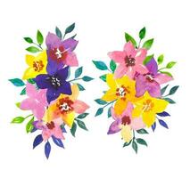 Watercolor bright flowers, green leaves. Bright bouquet. vector