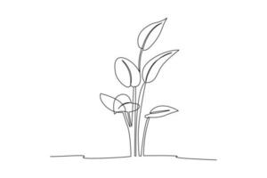 Single one line drawing plants and herbs concept. Continuous line draw design graphic vector illustration.