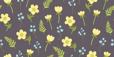 Hand drawn floral pattern with meadow flowers, vector