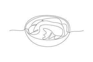 Continuous one line drawing Korean cuisine concept. Single line draw design vector graphic illustration.