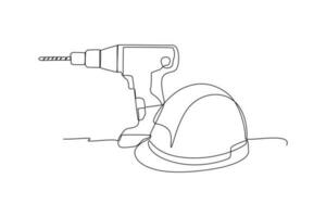 Continuous one line drawing construction tools concept. Single line draw design vector graphic illustration.