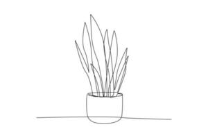 Single one line drawing plants and herbs concept. Continuous line draw design graphic vector illustration.