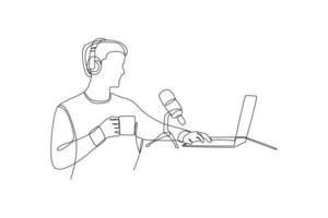 Single one line drawing podcast concept. Continuous line draw design graphic vector illustration.