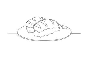 Continuous one line drawing Japanese food concept. Single line draw design vector graphic illustration.