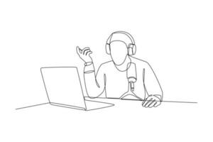 Single one line drawing podcast concept. Continuous line draw design graphic vector illustration.