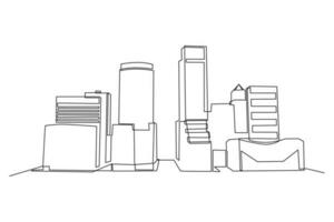 Single one line drawing Modern City Skyline. City concept. Continuous line draw design graphic vector illustration.