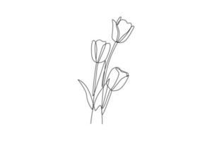 Continuous one line drawing potted plants and flowers for the interior. Interior concept. Single line draw design vector graphic illustration.