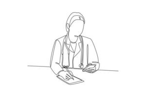 Continuous one line drawing Online doctor and telemedicine concept. Single line draw design vector graphic illustration.