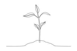 Single one line drawing plants and herbs concept. Continuous line draw design graphic vector illustration.