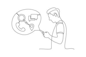 Continuous one line drawing Search web concept. Single line draw design vector graphic illustration.