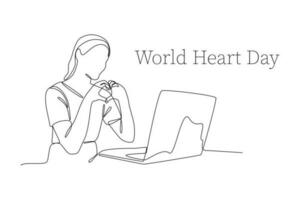 Continuous one line drawing World Heart Day concept. Single line draw design vector graphic illustration.