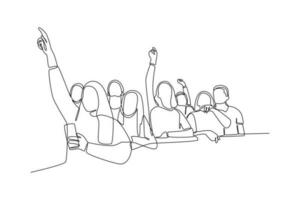 Continuous one line drawing concept of a crowd of happy people outdoors. Single line draw design vector graphic illustration.