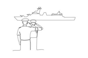 Single one line drawing Army, Air Force and Navy. Military concept. Continuous line draw design graphic vector illustration.