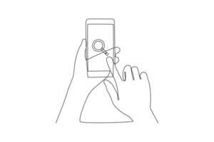 Continuous one line drawing Search web concept. Single line draw design vector graphic illustration.