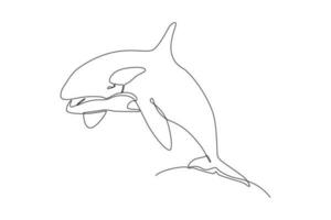 Single one line drawing Fish and wild marine animals concept. Continuous line draw design graphic vector illustration.