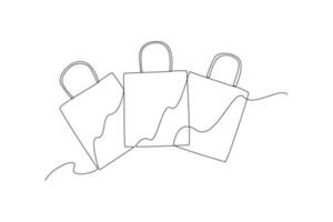 Single one line drawing Shopping bags and baskets concept. Continuous line draw design graphic vector illustration.