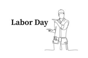 Continuous one line drawing Labor Day concept. Single line draw design vector graphic illustration.