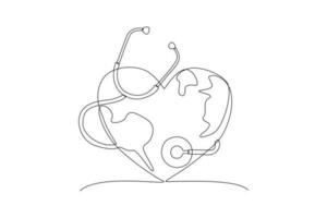 Continuous one line drawing World Heart Day concept. Single line draw design vector graphic illustration.