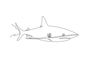 Single one line drawing Fish and wild marine animals concept. Continuous line draw design graphic vector illustration.