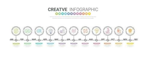 Timeline business for 12 months, Infographics element design and Presentation can be used for Business concept with 12 options, steps or processes. vector