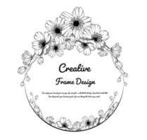 Floral circle frame with hand drawn spring cherry blossom in sketch style. Spring design for cards, banners, letters, invitations. Place for text. vector