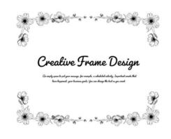 Floral frame and border with hand drawn spring cherry blossom in sketch style. Can be used for wedding invitations, and formal greeting cards. Black and white stencil flowers isolated. vector