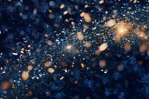 reluciente estrellas en un profundo azul fondo ai generado foto