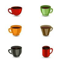 3d vector realista diferente diseño taza de café en blanco antecedentes. café taza con gorra icono vector colocar. diferente tipos de ilustración café bebidas colocar.