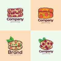 Drawing Garlic Bread Pizza Illustrations Logo Template Design, Vegetable For Bar Lunch,  Icon Design Template Elements With sketch And pizza Bread Vector Color Emblem.