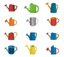 Set Of Watering Can Vector Illustration Collection, Spray Gun Vector Clip Art Set. Watering Can Water Sprayer Clip Art Bundle. Vector Colored Bucket With Bundle Set. White Background.