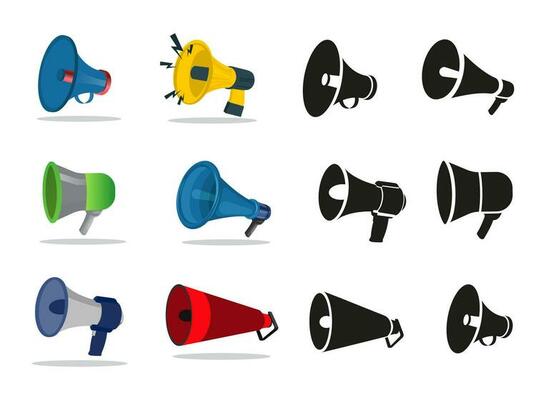 Megaphone Vector Realistic Illustration of A Premium Megaphone Design Big Collection On A Transparent Background. Best Megaphone Loudspeaker Symbol.  Business Marketing Tool News Concept.