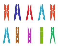 Best Premium Lothes Pegs Yellow Blue And Red Color Clothes Pin Vector Illustration With Isolated On White Background.  Set Of Different Clothespins Clip Art Vector On White.