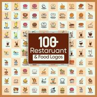 100 más restaurante comida ilustración logo colección modelo diseño. negocio agencia producto y insignias colección para comida mercado. comidas Cocinando elementos con alta calidad comida y beber. vector