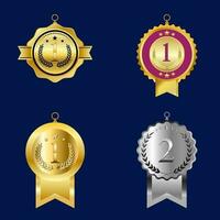 Set Of Trophy Or Awards And Medal For Winners Isolated Illustration Collection. Collection Of Golden, Silver And Black Color. Metal Symbols Icon Of Success,  Championship And Trophy Clip Art Design. vector