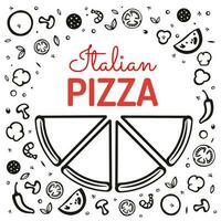 Pizza slices without filling. Ingredients around the pizza. Collect your pizza flavors. Vector illustration