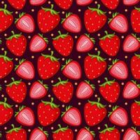 A simple pattern of ripe red strawberries on a dark background. The print is well suited for textiles, wallpaper and packaging. vector