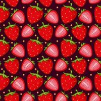 A simple pattern of ripe red strawberries on a dark background. The print is well suited for textiles, wallpaper and packaging. vector