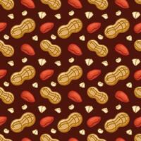Seamless pattern of peanuts in the shell and without on a dark background. Vector background for textiles and packaging