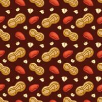 Seamless pattern of peanuts in the shell and without on a dark background. Vector background for textiles and packaging