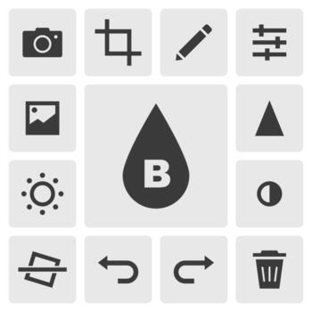 Blur icon vector design. Simple set of photo editor app icons silhouette, solid black icon. Phone application icons concept. Sharpen, blur, crop, brightness, contrast icons. Camera options vector