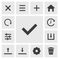 Okay icon vector design. Simple set of smartphone app icons silhouette, solid black icon. Phone application icons concept. Ok, select, checked, tick, cancel, menu, add, home, save, setting buttons